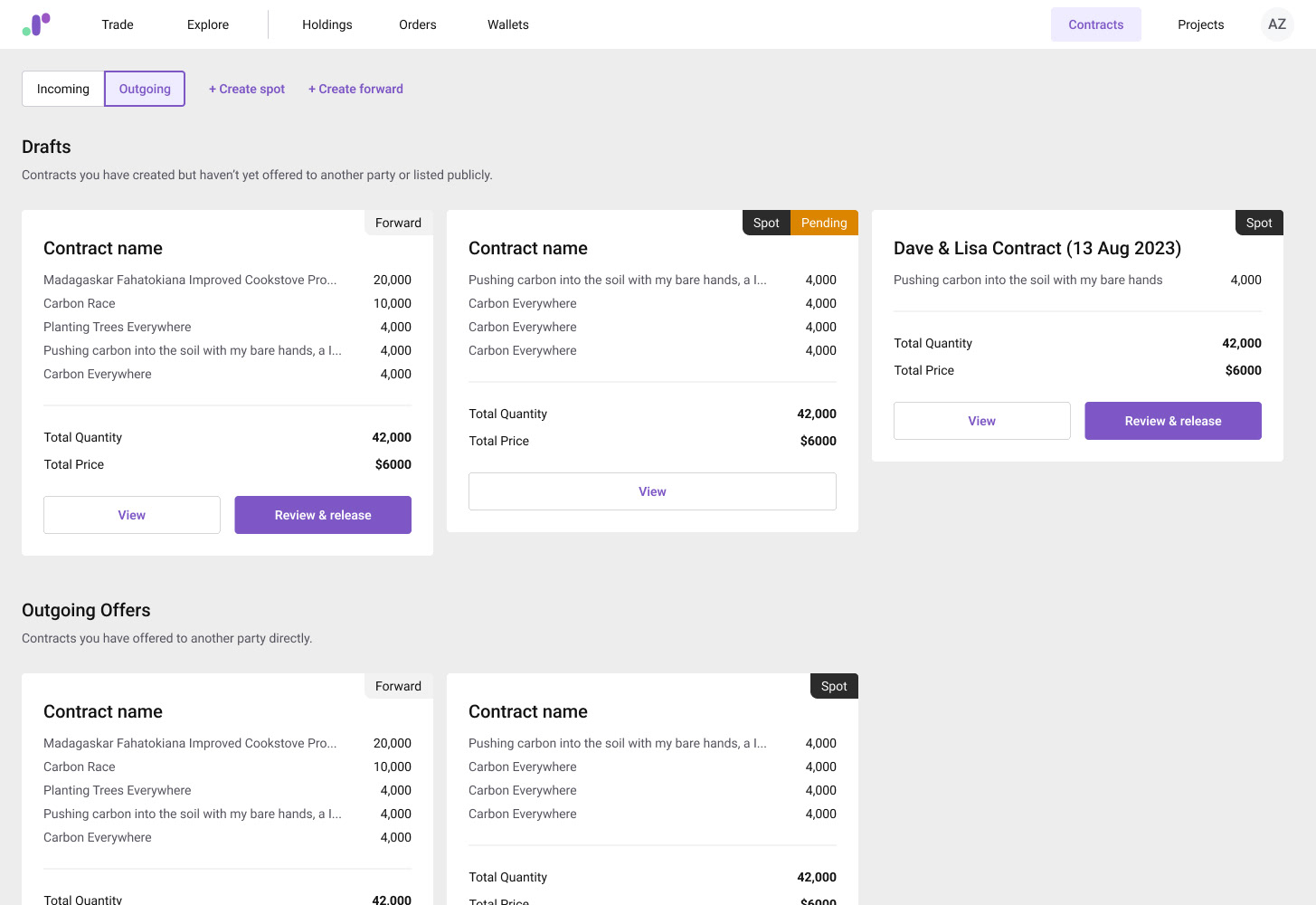 Detailed financial contract view designs