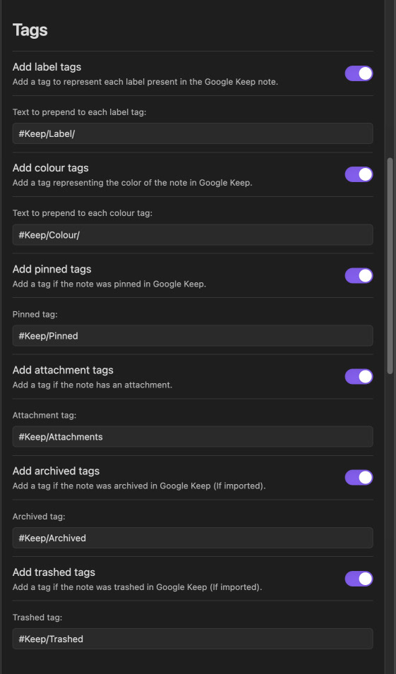 Deep options in settings