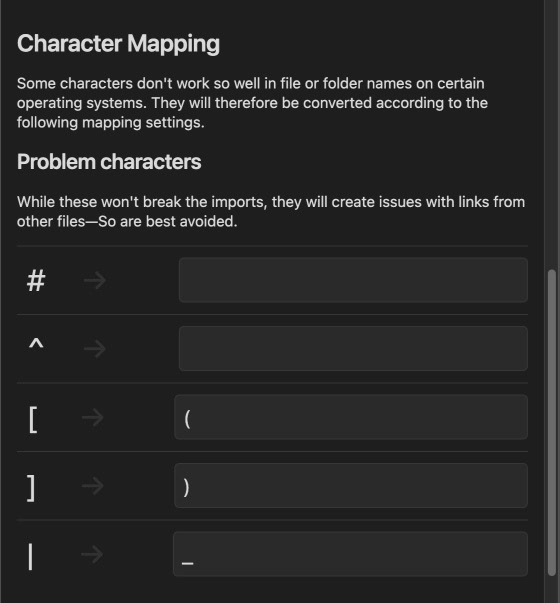 Character mapping functionality during import